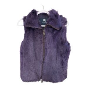 Burberry London Sleeveless Vest Jacket Sz US 4 UK 6 Purple Sheepskin Schaffell